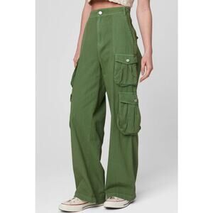 Blank NYC Cargo FRANKLIN Utility High Waist Wide Leg Pant in Macha Please L NWT